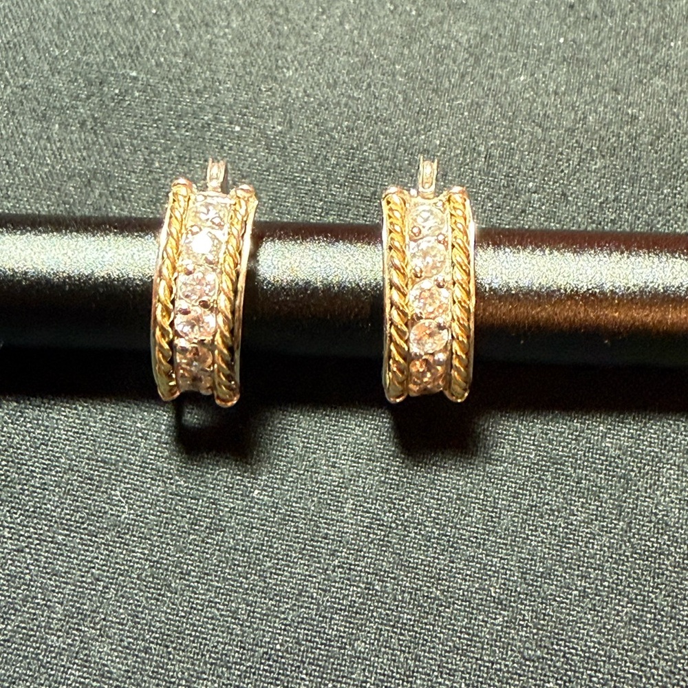 PRICE FIRM • NWOT 14k yellow gold sterling hoop earrings Diamonique CZ